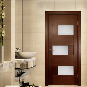 Prettywood Frosted Glass Inserted Modern House Room Design Interior Wooden Doors