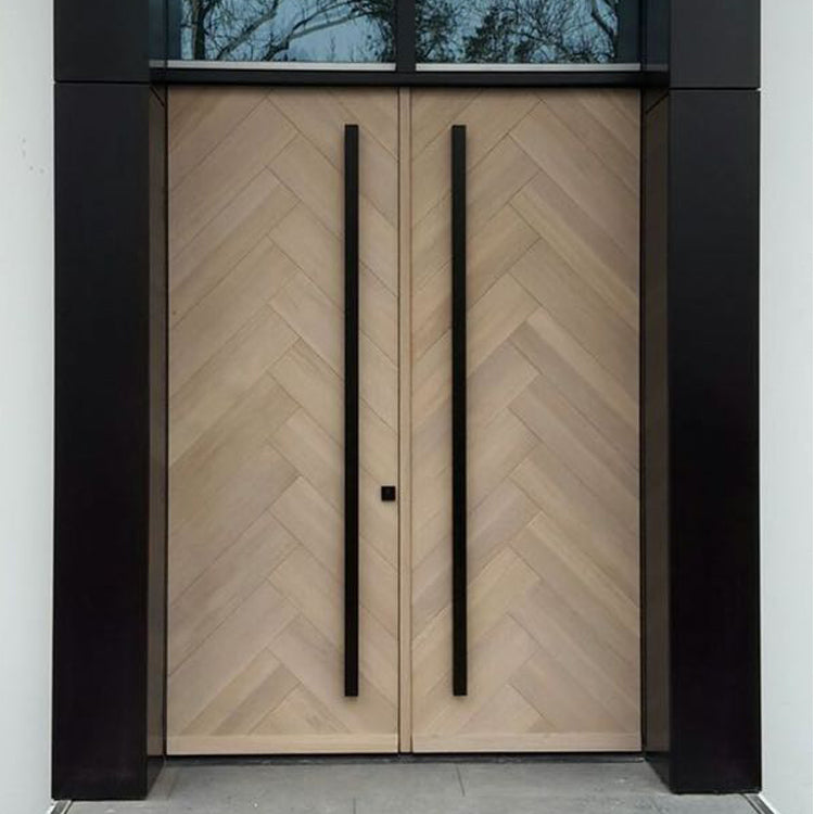 Prettywood House Exterior Main Entrance Modern Double Herringbone Design Solid Wooden Front Door