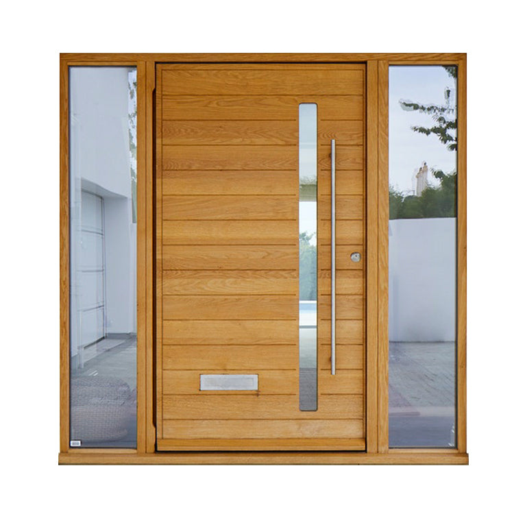 Prettywood Glass Inserted Matal Pivot Hinge Handle Modern Exterior Front Door For House