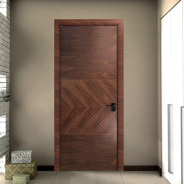 Prettywood Apartment Modern Design Walnut Veneer Solid Wood Interior Room Door