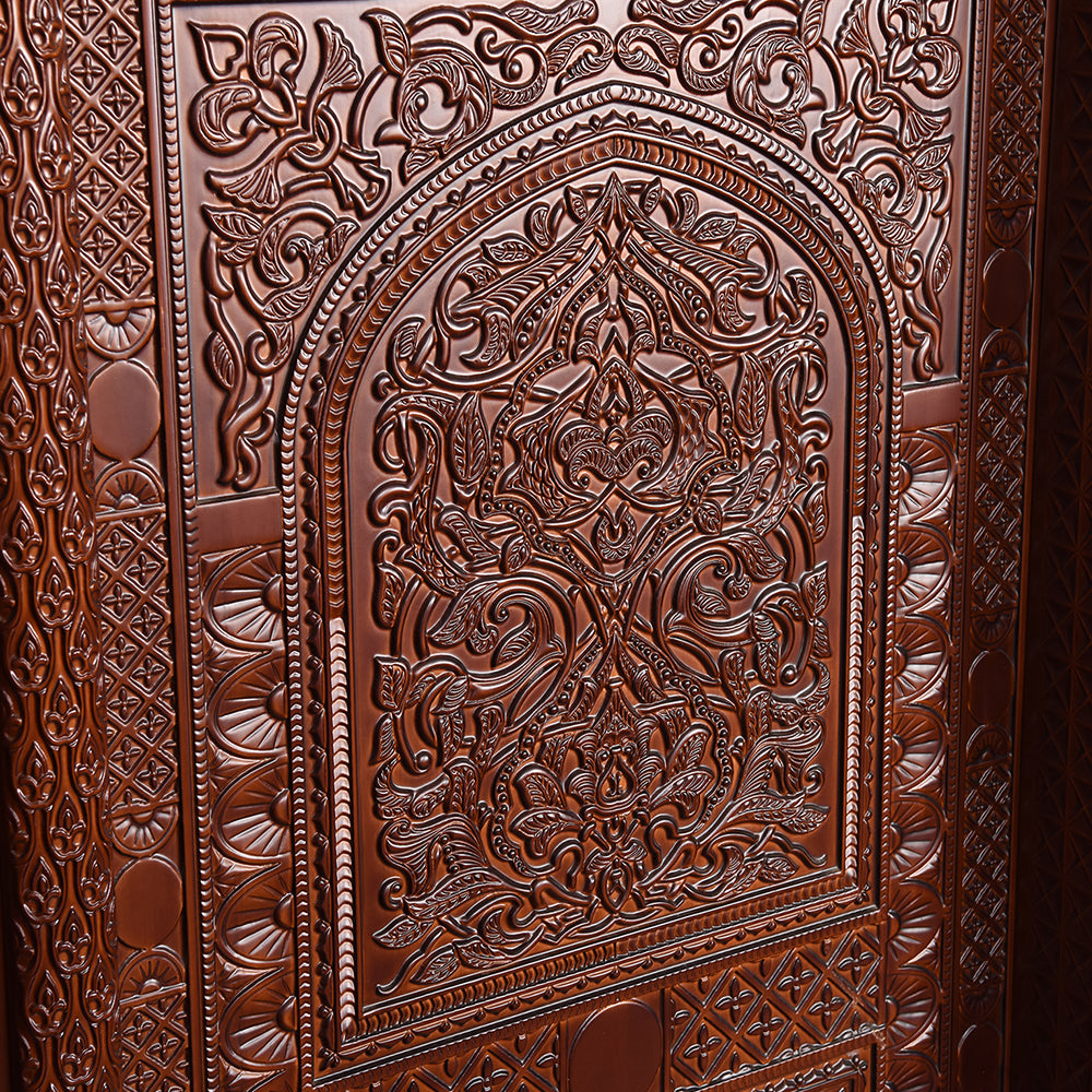 Prettywood Mid East Latest Design Model Hotel House Double Carving Solid Wooden Entrance Door
