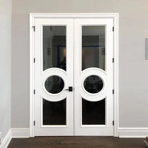 Prettywood White Painting Glass Inserted Solid Wood Double Leaf Interior Doors