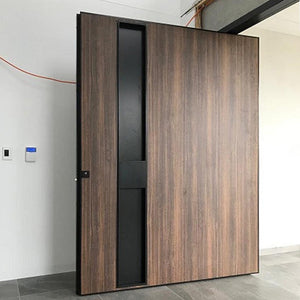Prettywood North Europe Modern Design Solid Wooden Waterproof Exterior Front Entrance Pivot Doors