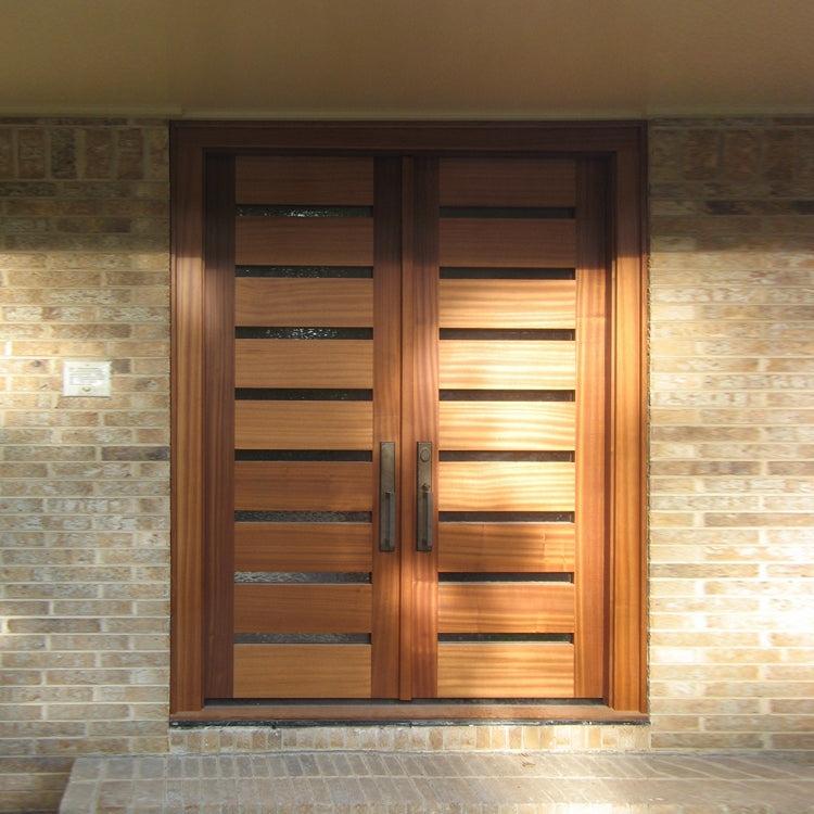 Prettywood House Exterior Main Entrance Glass Inserted Solid Wooden Modern Front Door