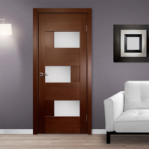 Prettywood Frosted Glass Inserted Modern House Room Design Interior Wooden Doors