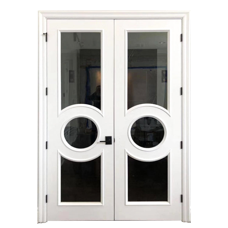 Prettywood White Painting Glass Inserted Solid Wood Double Leaf Interior Doors