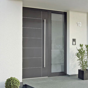 Modern Simple Design Grey Color Metal Security Stainless Steel Front Entry Doors With Sidelite