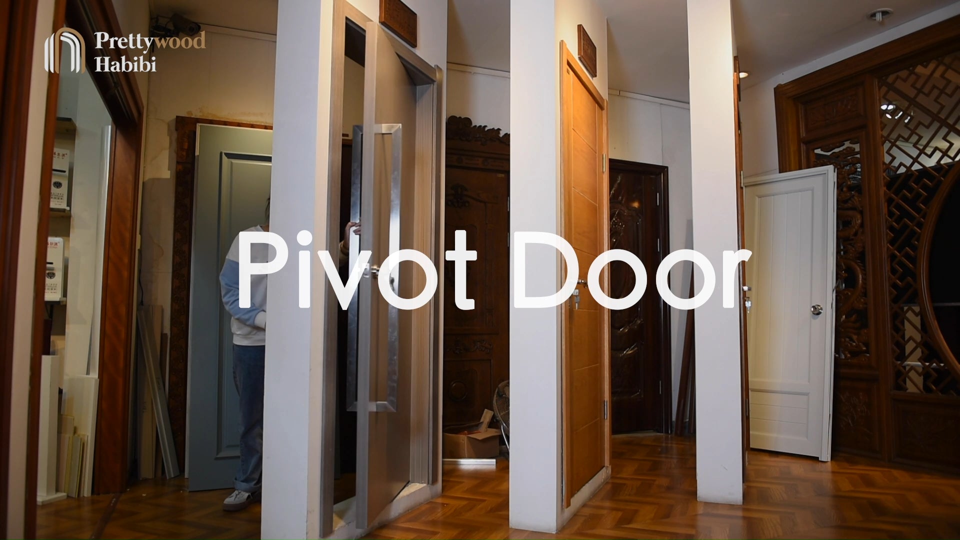 Prettywood Custom Size Modern Black Solid Wooden Entry Pivot Entrance Doors