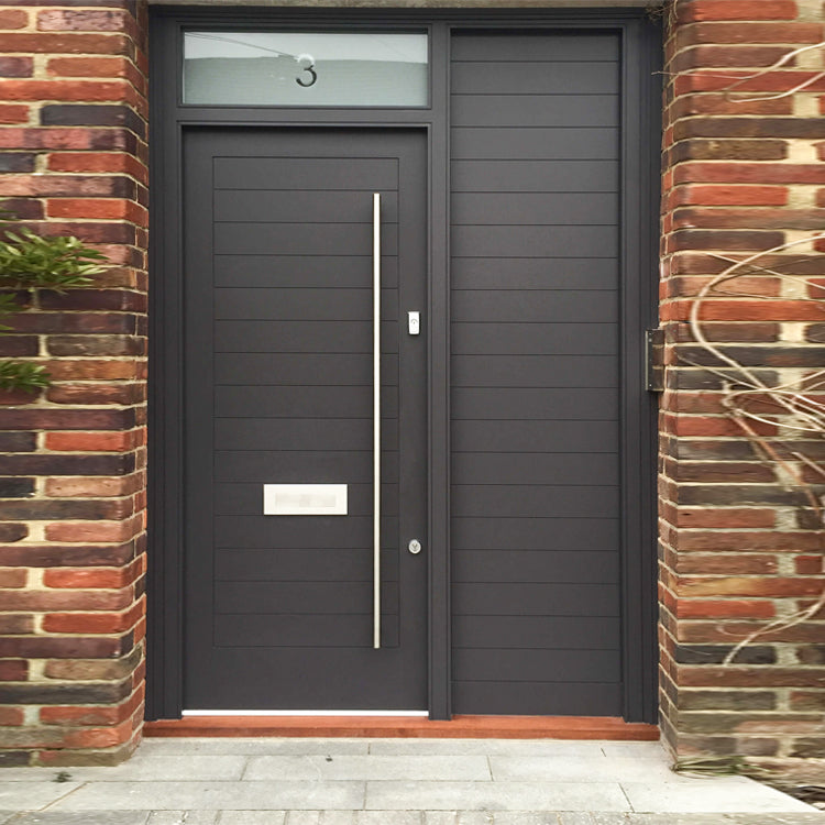 Prettywood Modern Horizontal Design Solid Wooden Black Main Entrance Wooden Door