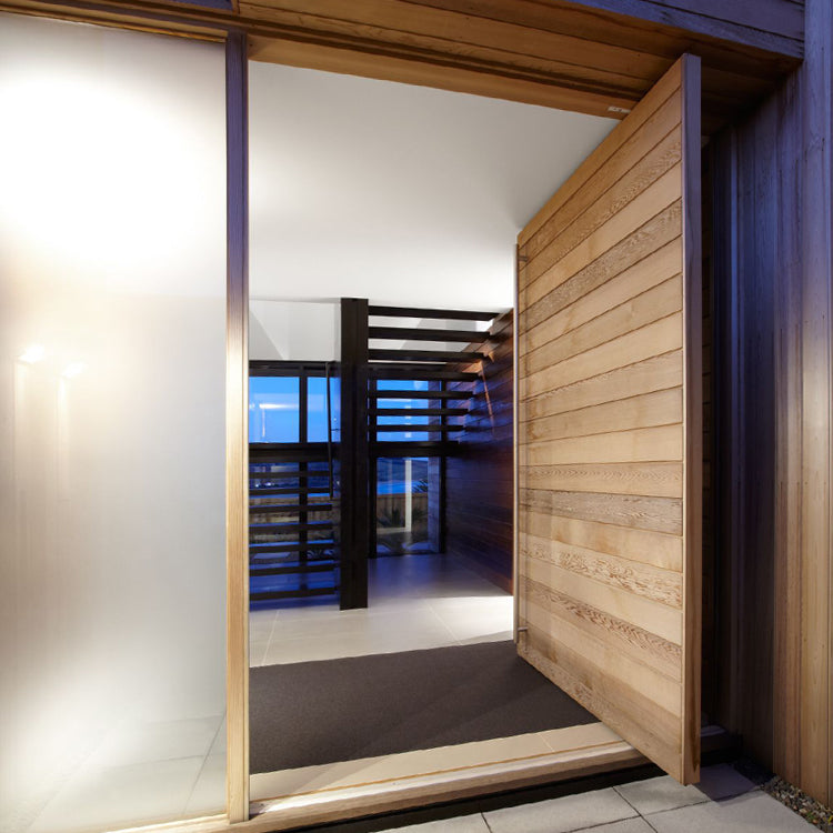 Prettywood Custom Large Size Oak Wood Modern Exterior Entry Pivot Doors For House