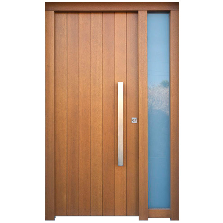 Prettywood Modern House Front Exterior Frosted Glass Oak Wood Door With Sidelight