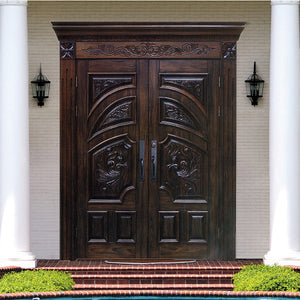 Luxury Villa Classical Design Waterproof Villa Carved Front Teak Wood Double Door