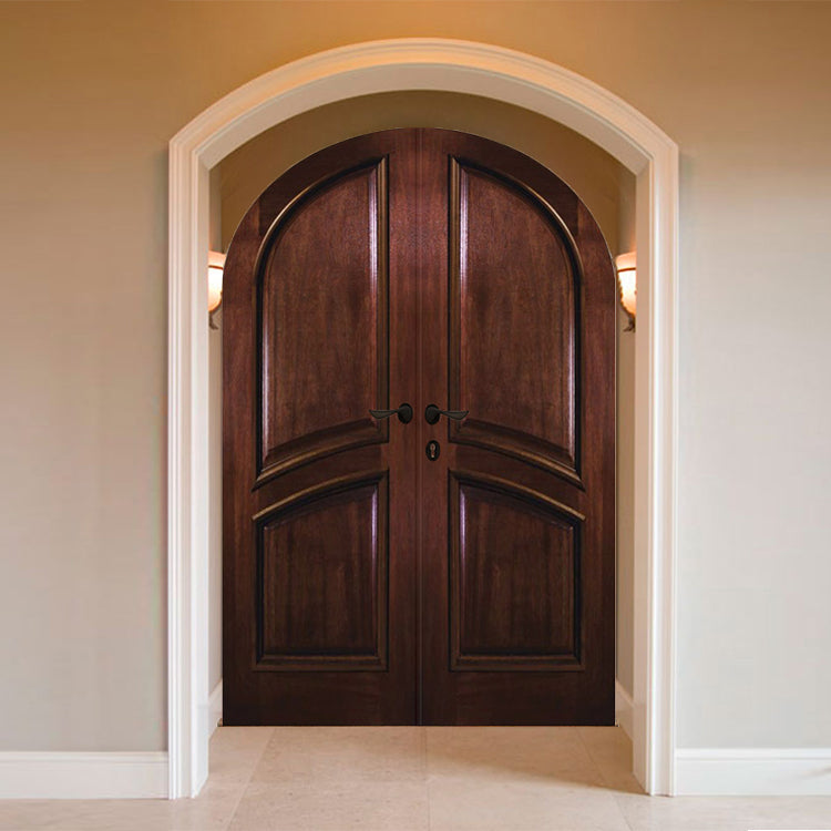Latest Design House Mahogany Double Entry Solid Wooden Arch Main Door Design