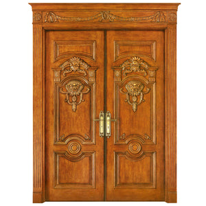 Luxury House Antique Carving Exterior Entry Solid Wooden Double Main Door Designs