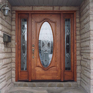 Luxury House Entrance Traditional Designs Half Oval Glass Wooden Exterior Front Door