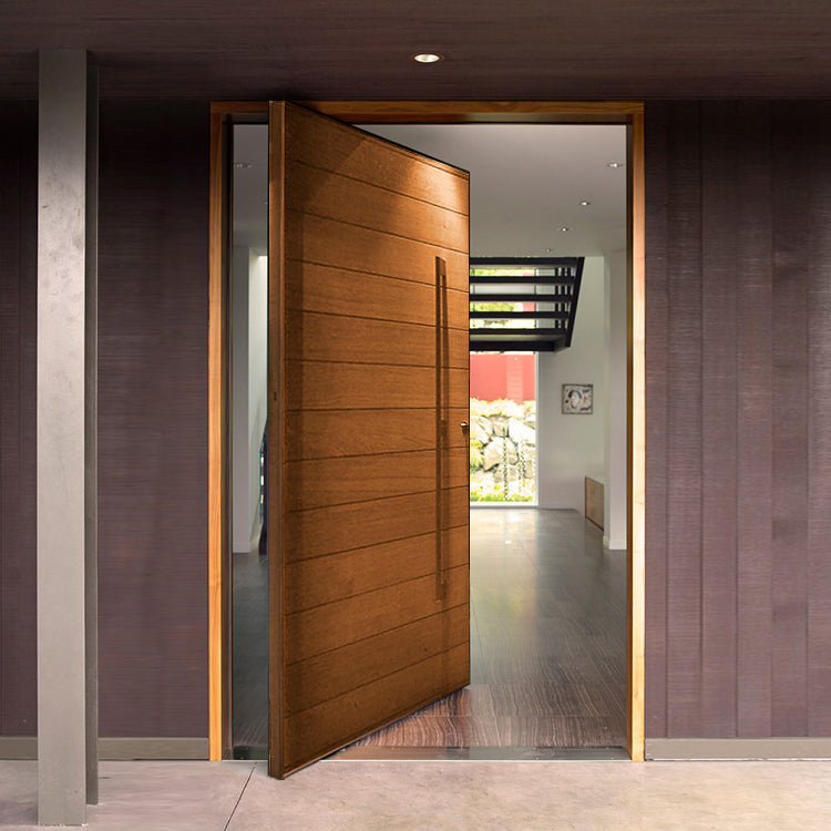 Prettywood American Waterproof Modern House Grey Exterior Front Entrance Wooden Entry Pivot Doors