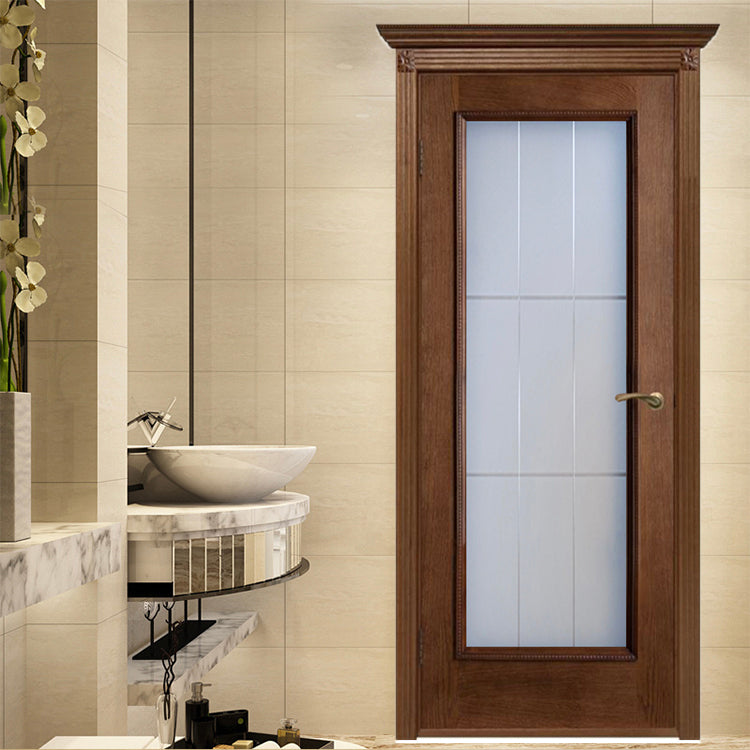 Foshan Classic Style Veneer Water Resistance Frosted Glass Bathroom Wood Door Models