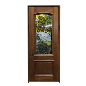 Prettywood Fancy Glass Insert Single Solid Walnut Interior Wooden Door Design