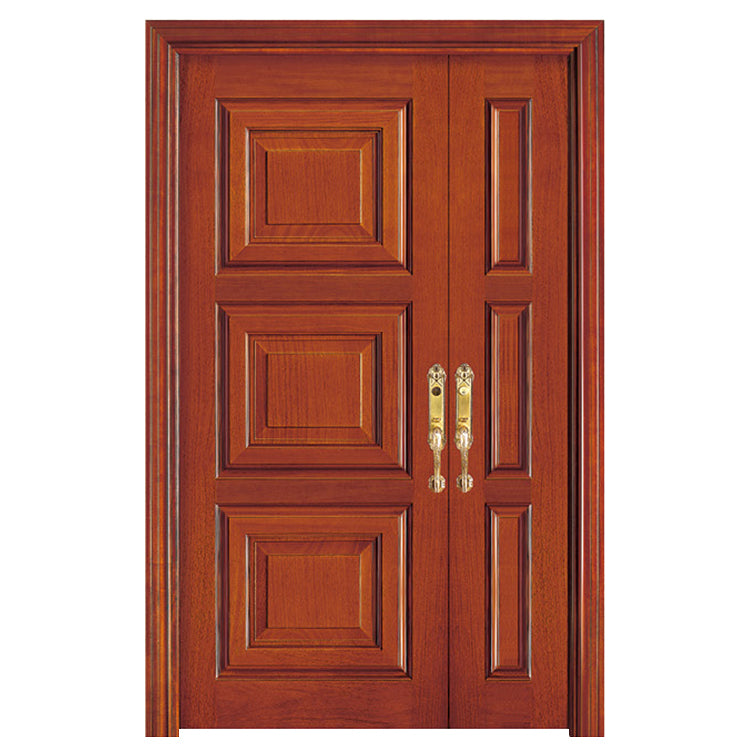 Chinese Modern Style Craving Red Oak Indian Main Wooden Double Door Designs
