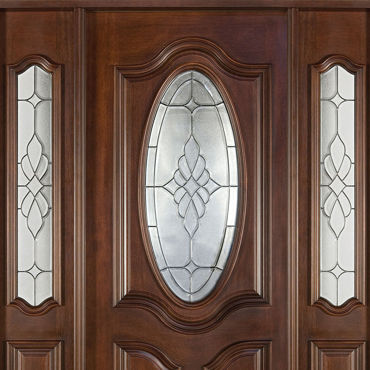 American Style Transitional Design Oval Glass Window Inserts Solid Wooden House Door