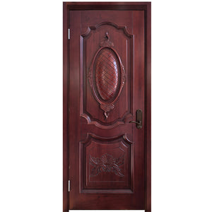 Walnut Oval Carving Flower Interior Single Solid Wooden Door With Beautiful Design