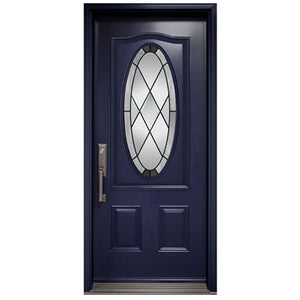 Prettywood Hot Sale Custom Design Black Exterior Front Door With Oval Glass Inserts