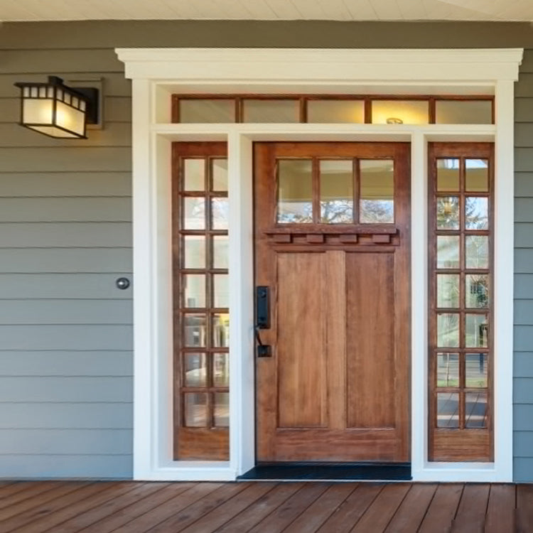 Prettywood Craftsman Exterior Single Carriage Designs Solid Wooden Front Door With Sidelites