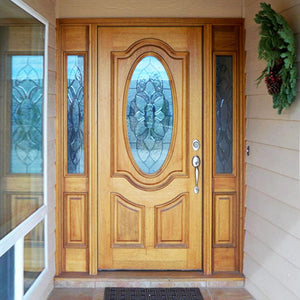 Luxury House Entrance Traditional Designs Half Oval Glass Wooden Exterior Front Door