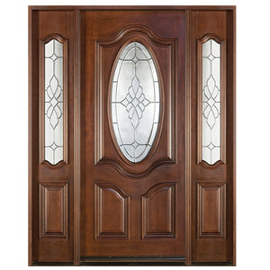 American Style Transitional Design Oval Glass Window Inserts Solid Wooden House Door