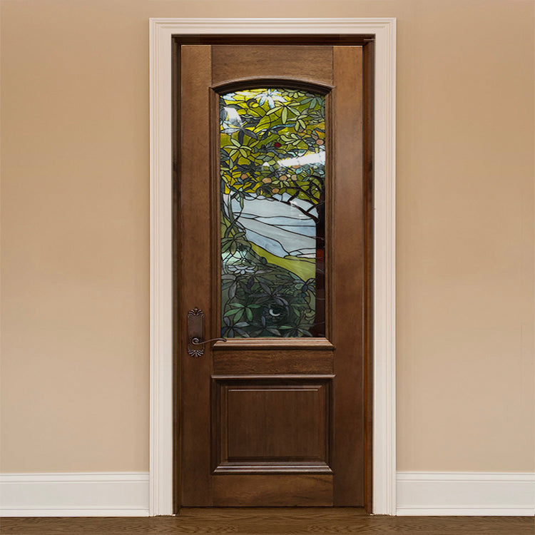 Prettywood Fancy Glass Insert Single Solid Walnut Interior Wooden Door Design