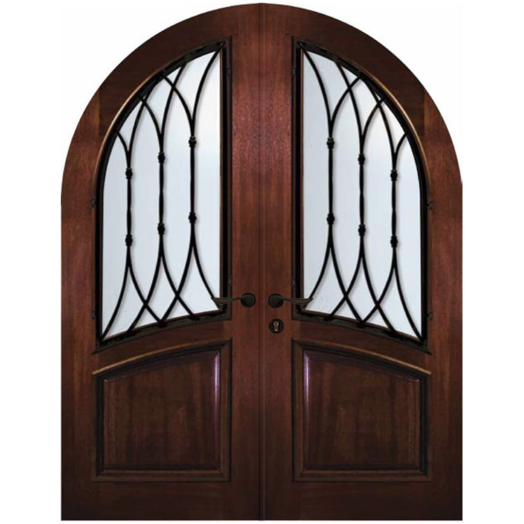 Cheap Factory Directly Contemporary Double Entry Design  Solid Wood Arch Doors