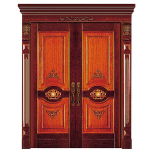 Luxury Latest New Designs 100% Oak Solid Wood Entry Carving Double Door