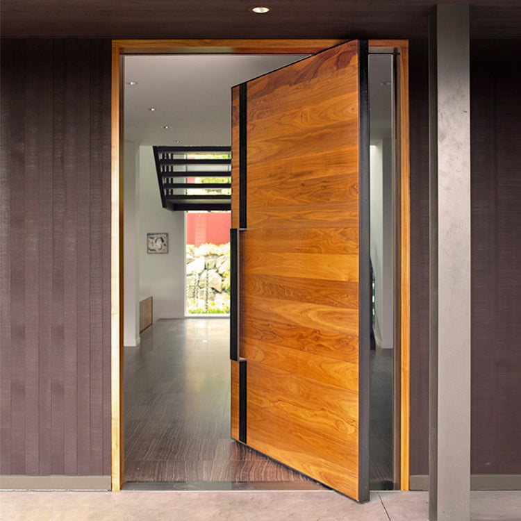 Prettywood Modern House Exterior Main Entrance Frameless Wooden Front Pivot Door