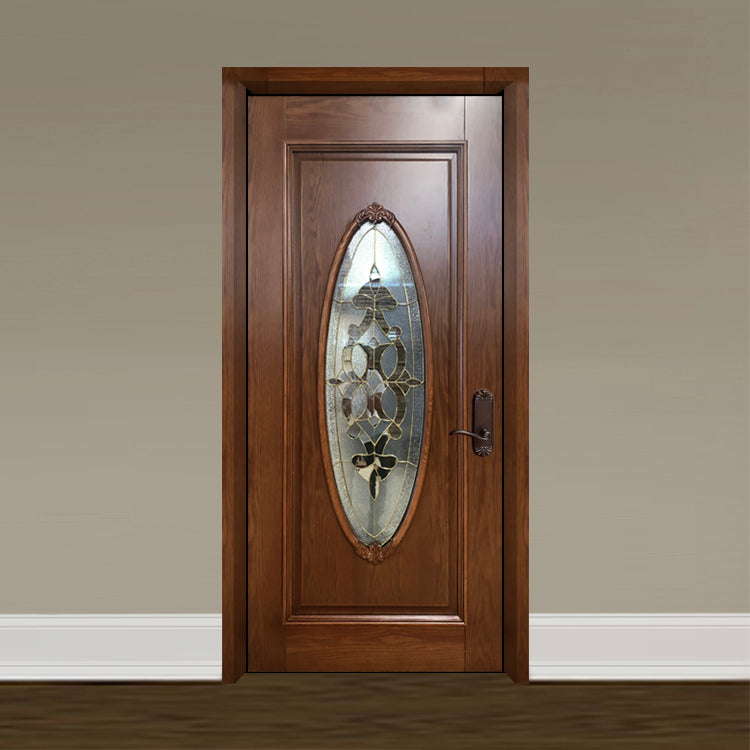 Modern Mideast House Interior Design Veneer MDF Inserts Oval Glass Entry Door For Sale