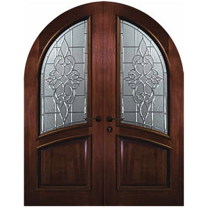 Cheap Factory Directly Contemporary Double Entry Design  Solid Wood Arch Doors