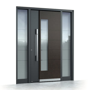 Prettywood Modern Design Exterior House Front Entry Steel Security Doors With Glass