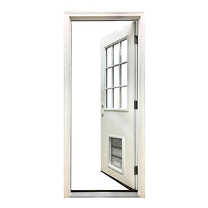 Prettywood House Prehung Design Exterior White Fiberglass Back Door with Pet Door