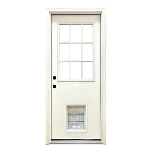 Prettywood House Prehung Design Exterior White Fiberglass Back Door with Pet Door