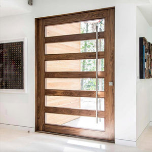 Prettywood Villa Front Entrance Glass Inserted Solid Wooden Modern Pivot Door