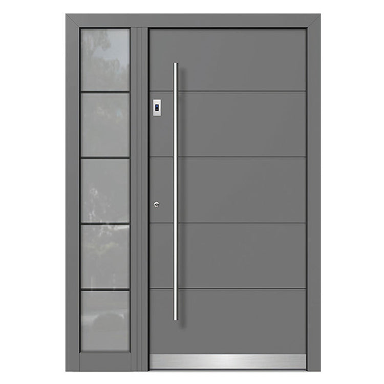 Modern Simple Design Grey Color Metal Security Stainless Steel Front Entry Doors With Sidelite