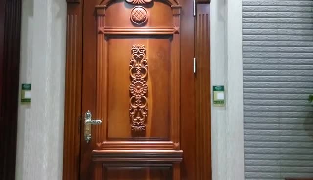 Prettywood Villas Exterior Custom Design Main Entrance Carved Timber Solid Wooden Doors