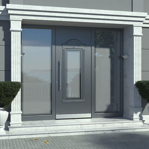 Prettywood Modern Grey Design Glass Inserted Metal Exterior Solid Aluminum Front Doors