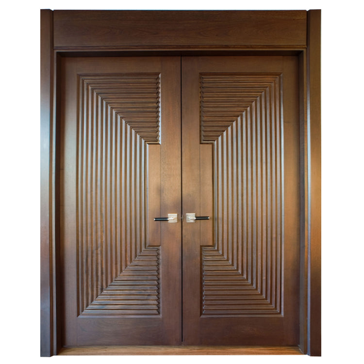 Prettywood Transitional Style Solid Walnut Front Double Wooden Main Door Design