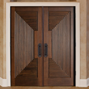 Prettywood Transitional Style Solid Walnut Front Double Wooden Main Door Design